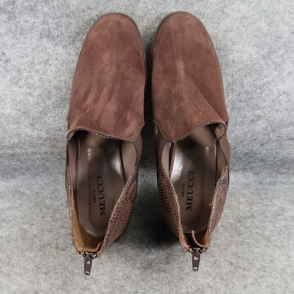 Meucci Shoes Women 10 Bootie Loafer Wedge Slip On Leather Heel Zip Leather Brown - Picture 8 of 16